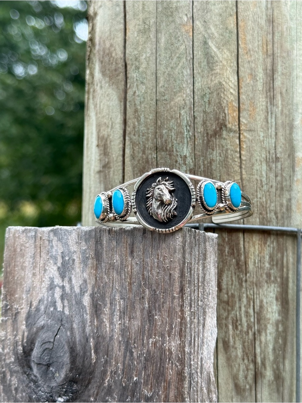 Brand new native made Turquoise Horse Head Cuff Bracelet Running Bear
